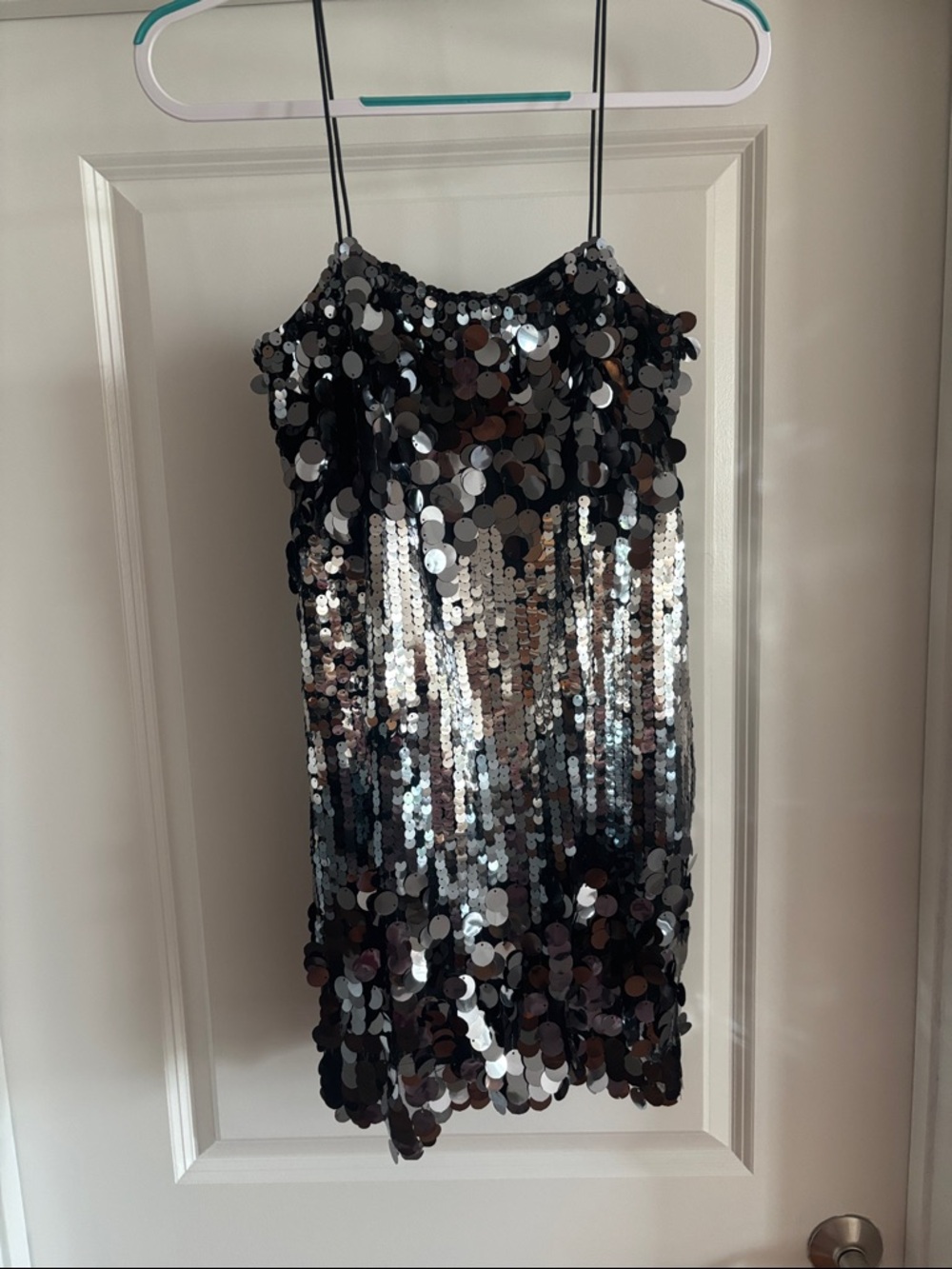 GIANNI BINI Black & Silver Sequin Slip Dress-NWOT